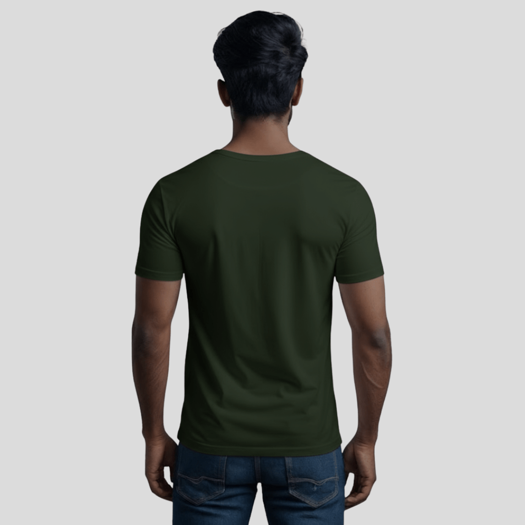 Feather Touch Round Neck Plain Bottle Green T-Shirt for Men