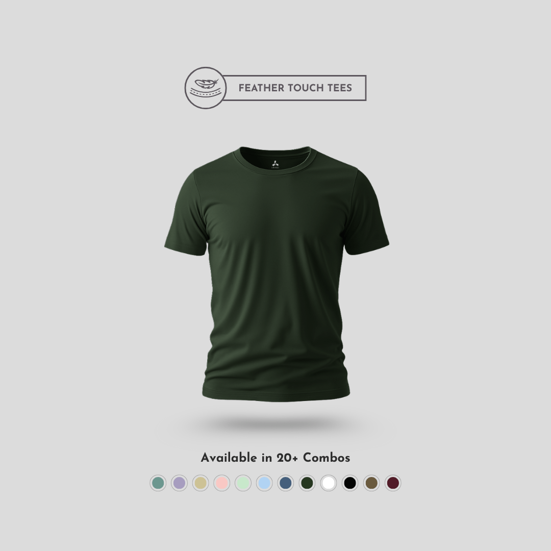 Feather Touch Round Neck Plain Bottle Green T-Shirt for Men