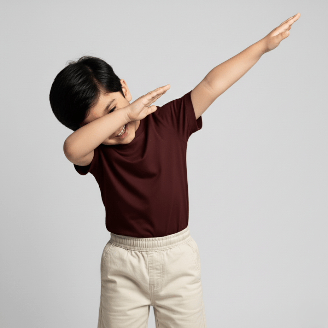 Feather Touch Round Neck Plain Burgandy T-Shirt for Boys