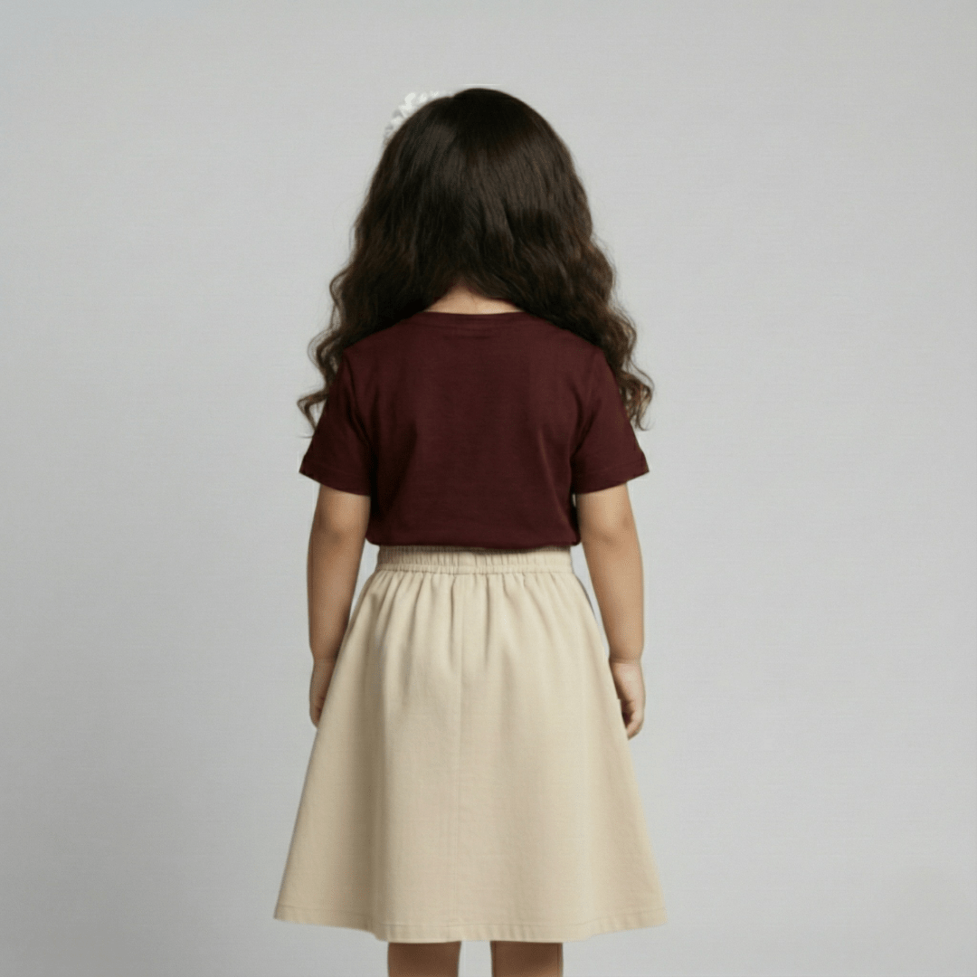 Feather Touch Round Neck Plain Burgandy T-Shirt for Girls