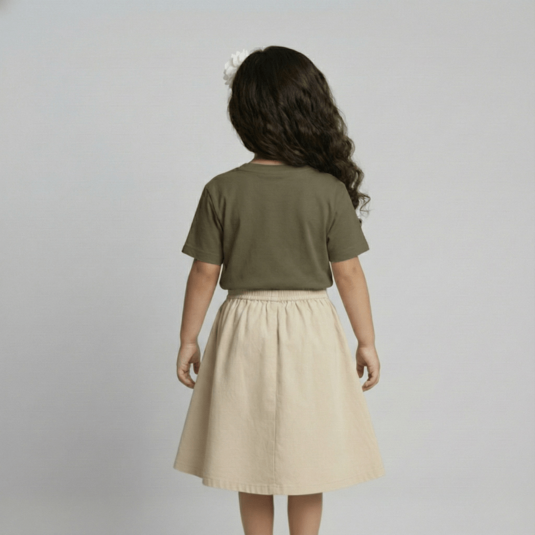 Feather Touch Round Neck Plain Honey Brown T-Shirt for Girls