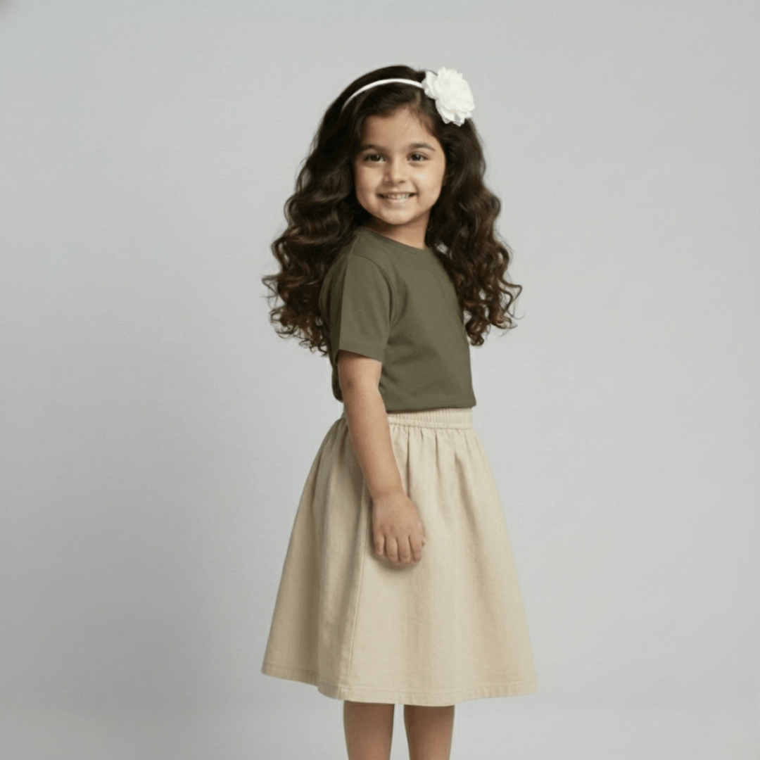 Feather Touch Round Neck Plain Honey Brown T-Shirt for Girls