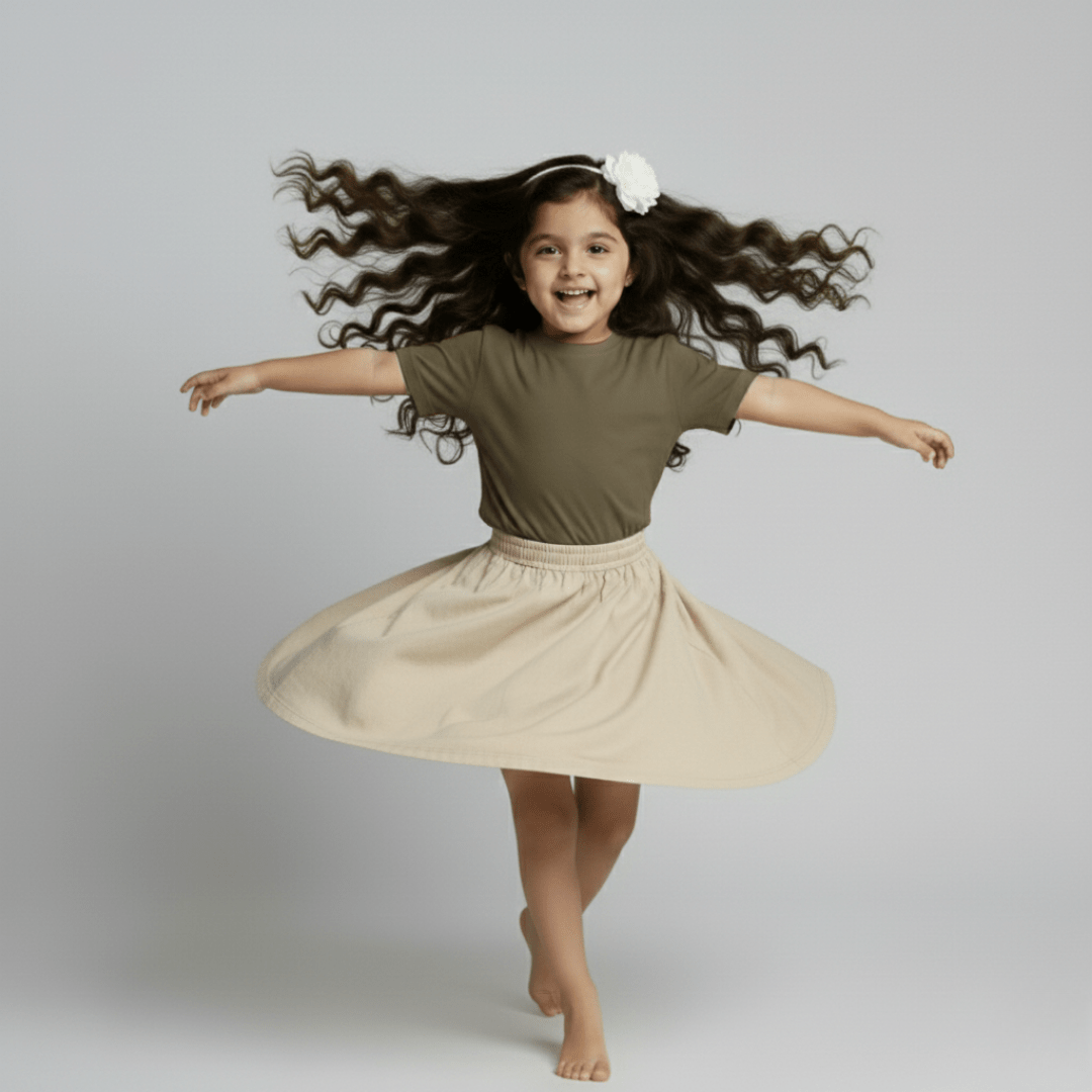 Feather Touch Round Neck Plain Honey Brown T-Shirt for Girls