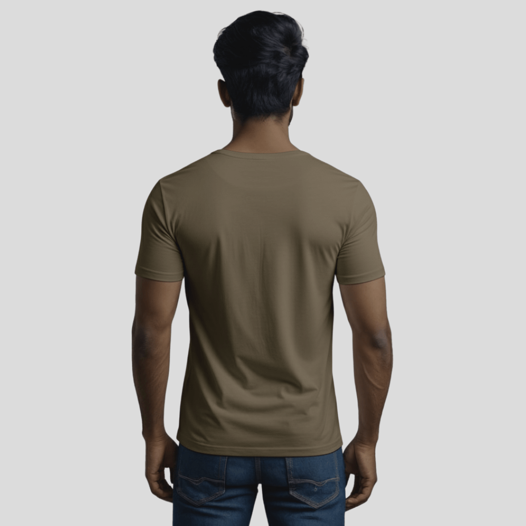 Feather Touch Round Neck Plain Honey Brown T-Shirt for Men