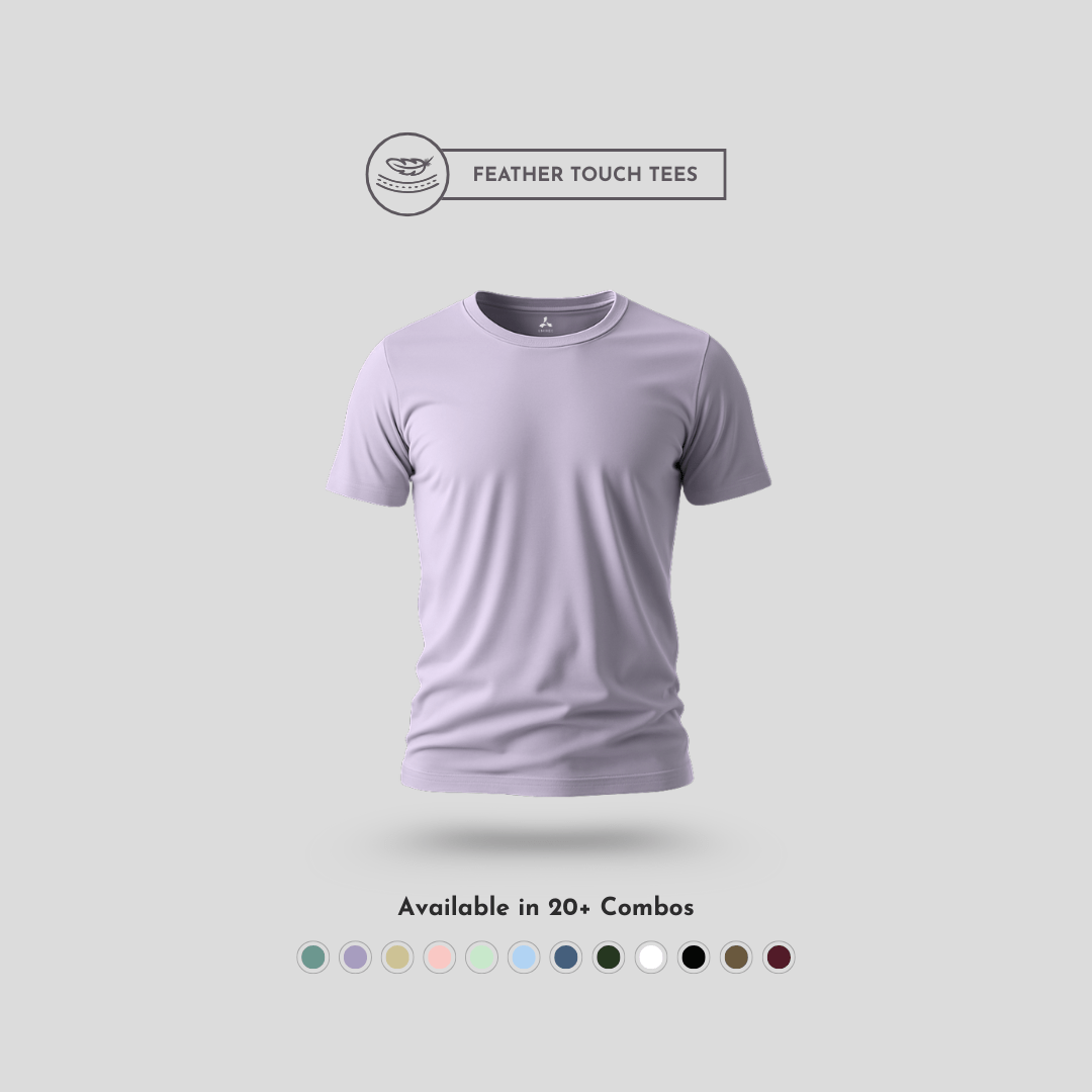 Feather Touch Round Neck Plain Lavender T-Shirt for Men