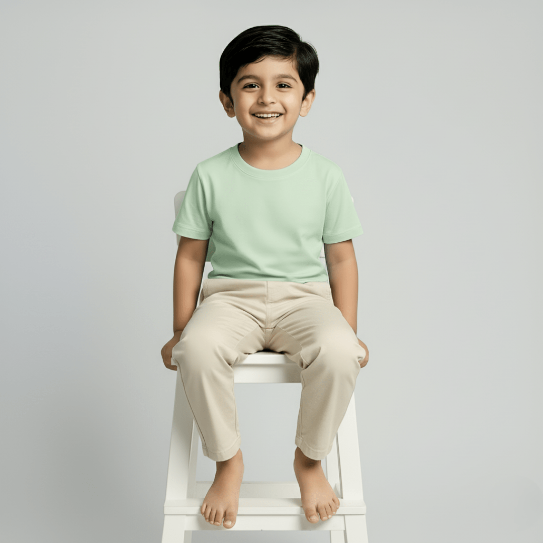 Feather Touch Round Neck Plain Mint T-Shirt for Boys