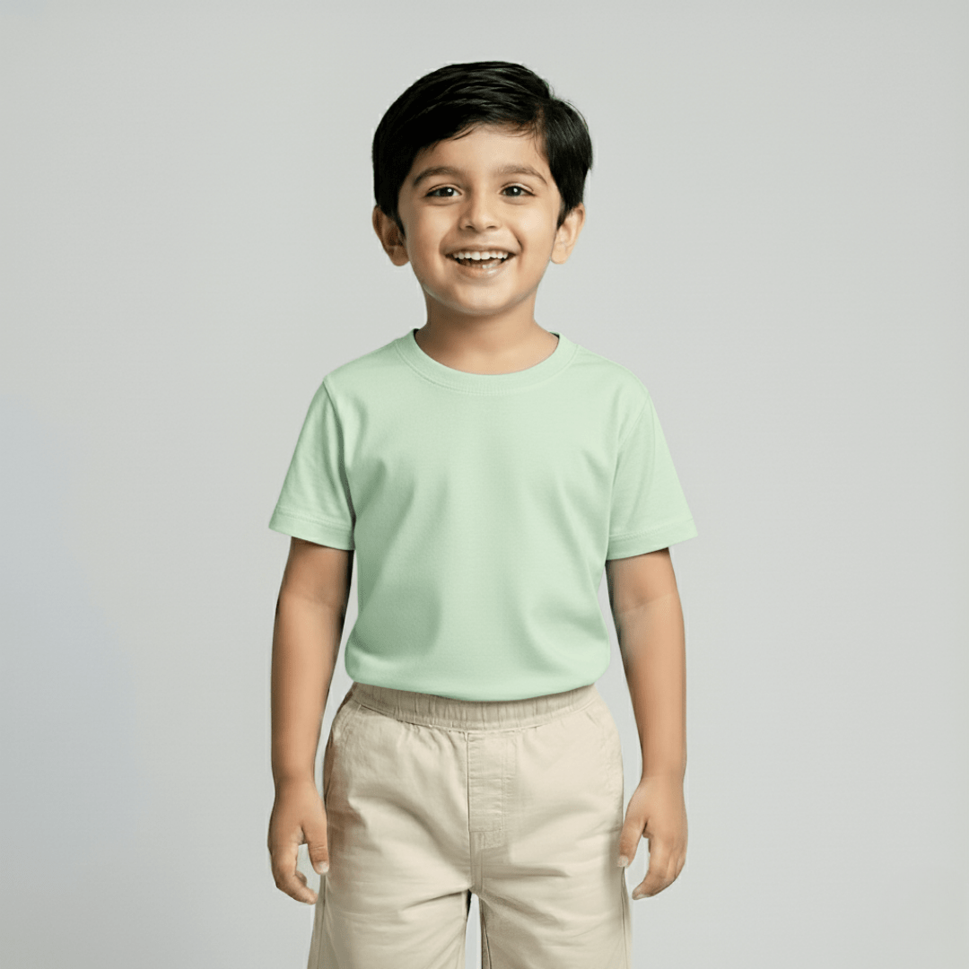 Feather Touch Round Neck Plain Mint T-Shirt for Boys