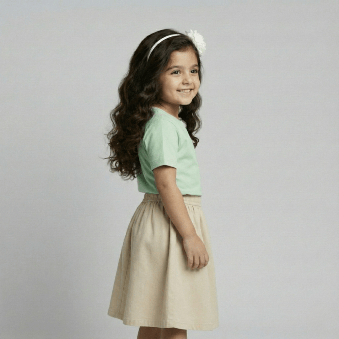 Feather Touch Round Neck Plain Mint T-Shirt for Girls