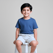 Feather Touch Round Neck Plain Navy Blue T-Shirt for Boys