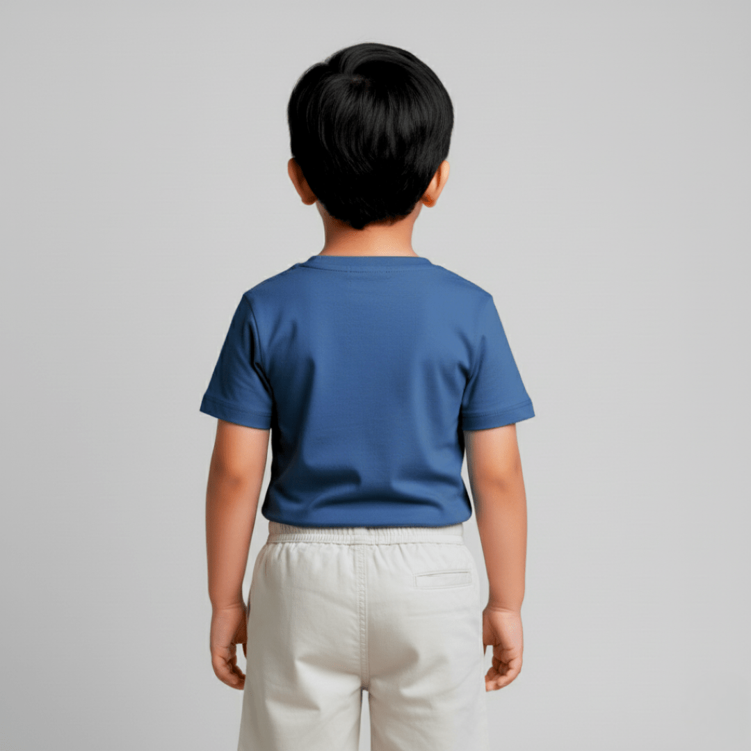 Feather Touch Round Neck Plain Navy Blue T-Shirt for Boys