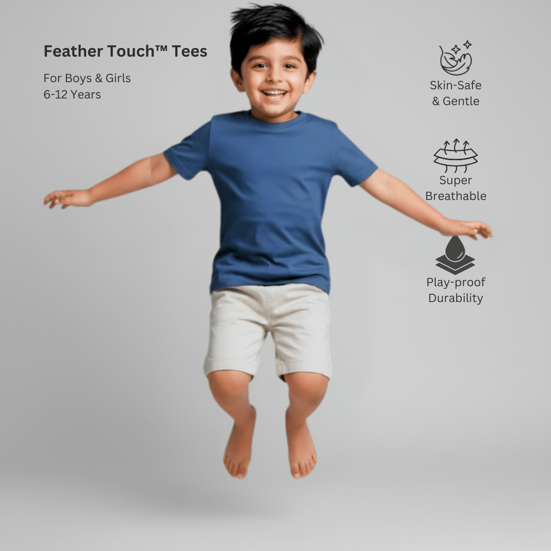 Feather Touch Round Neck Plain Navy Blue T-Shirt for Boys