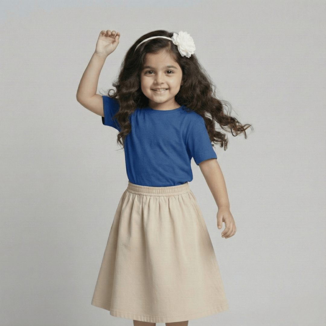 Feather Touch Round Neck Plain Navy Blue T-Shirt for Girls