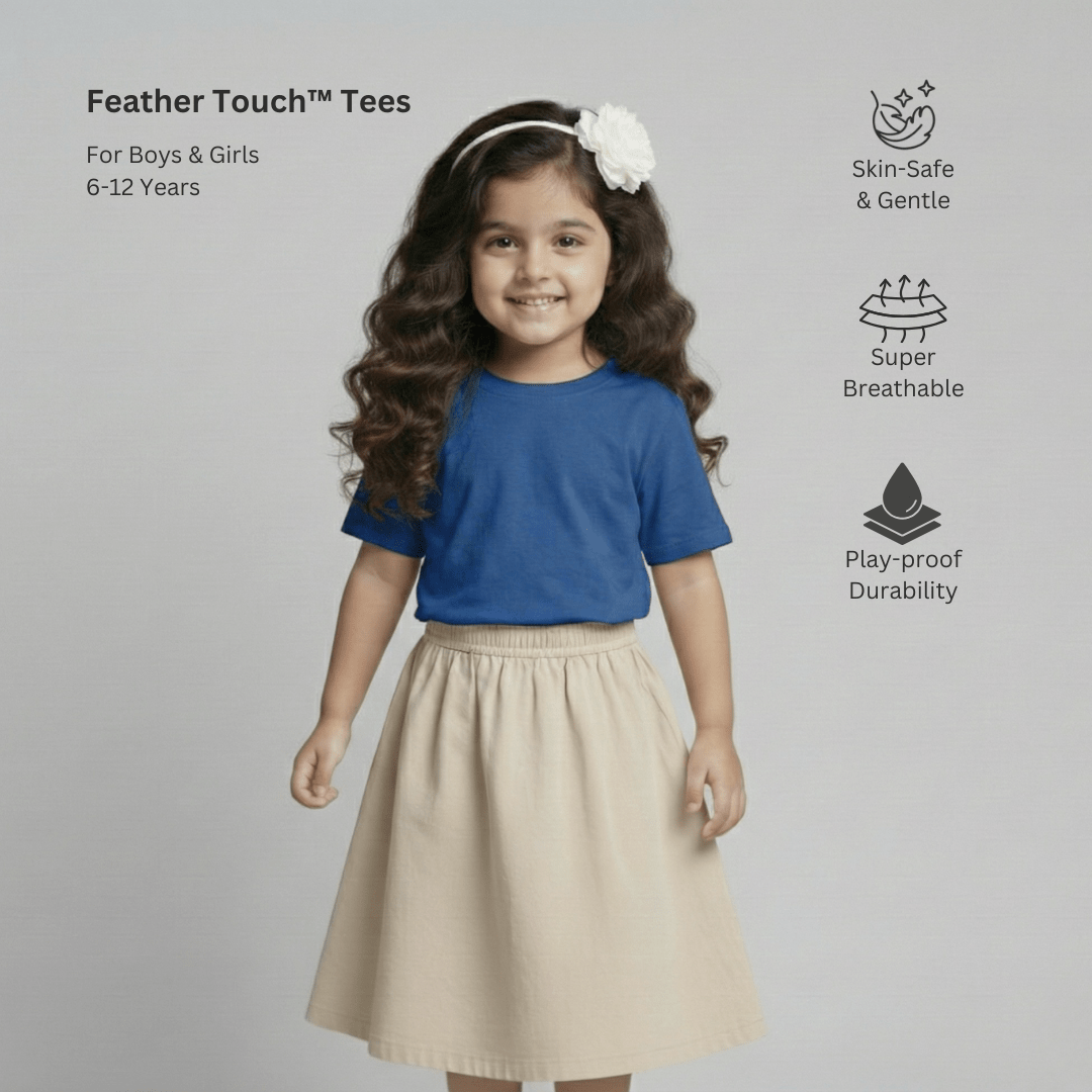 Feather Touch Round Neck Plain Navy Blue T-Shirt for Girls