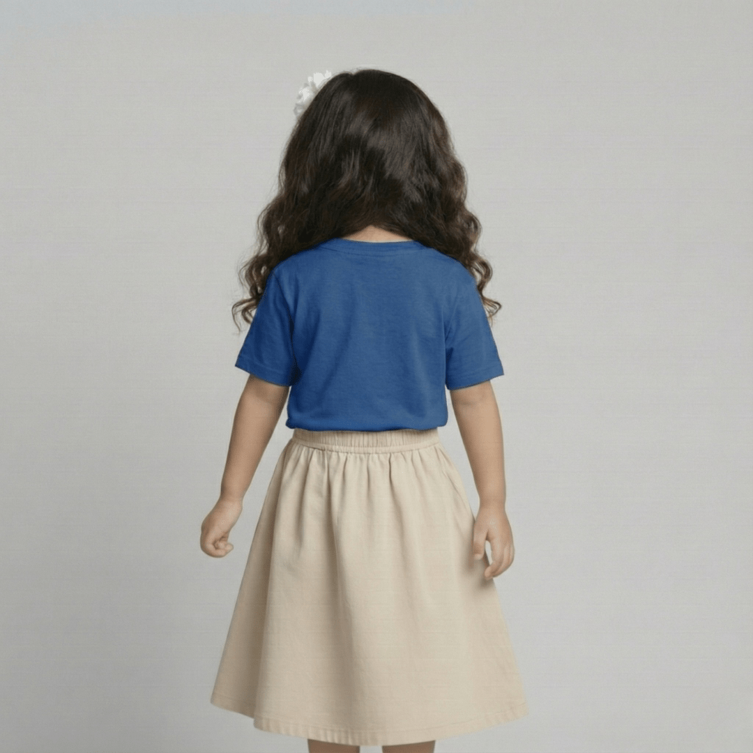 Feather Touch Round Neck Plain Navy Blue T-Shirt for Girls