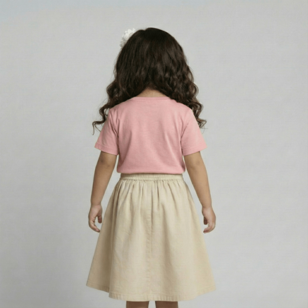 Feather Touch Round Neck Plain Peach T-Shirt for Girls