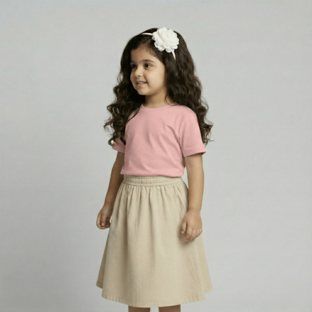 Feather Touch Round Neck Plain Peach T-Shirt for Girls
