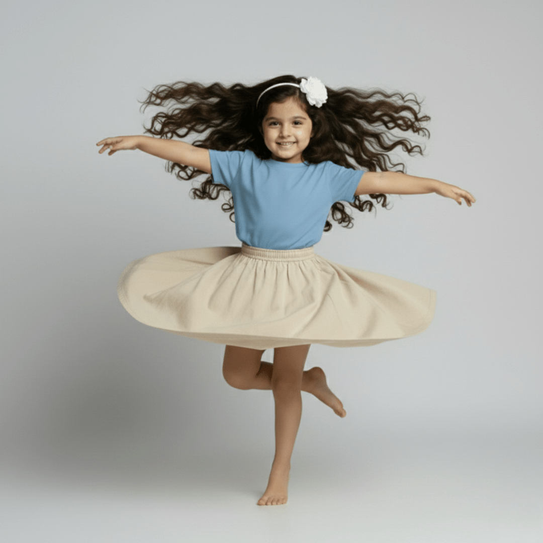 Feather Touch Round Neck Plain Sky Blue T-Shirt for Girls