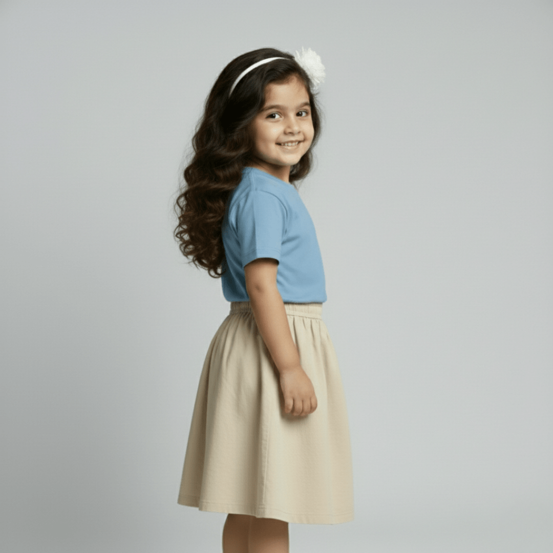 Feather Touch Round Neck Plain Sky Blue T-Shirt for Girls