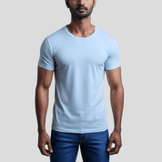 Feather Touch Round Neck Plain Sky Blue T-Shirt for Men