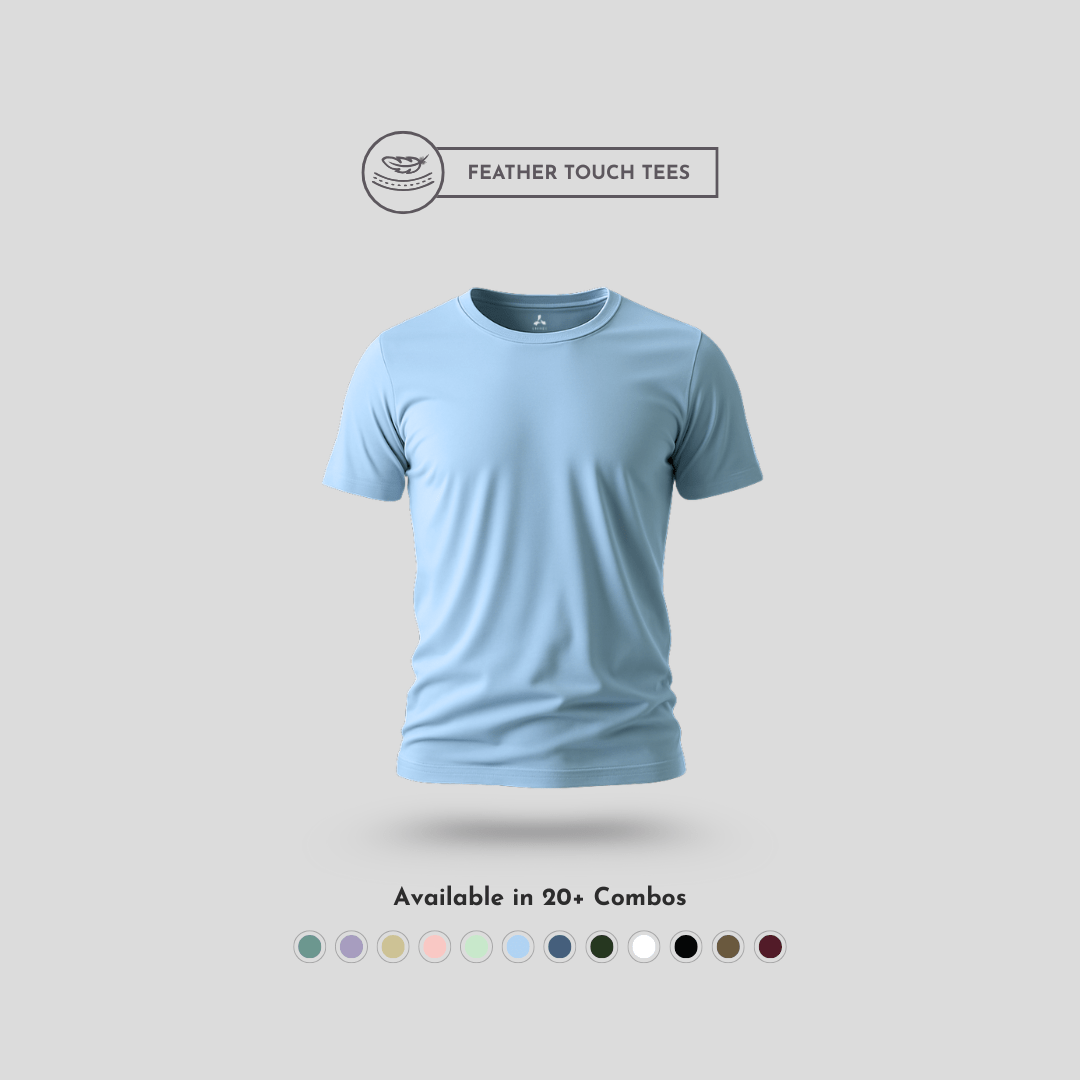 Feather Touch Round Neck Plain Sky Blue T-Shirt for Men