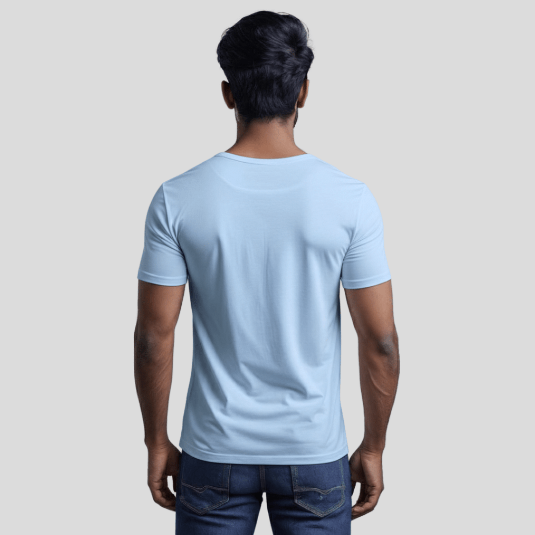 Feather Touch Round Neck Plain Sky Blue T-Shirt for Men