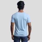 Feather Touch Round Neck Plain Sky Blue T-Shirt for Men