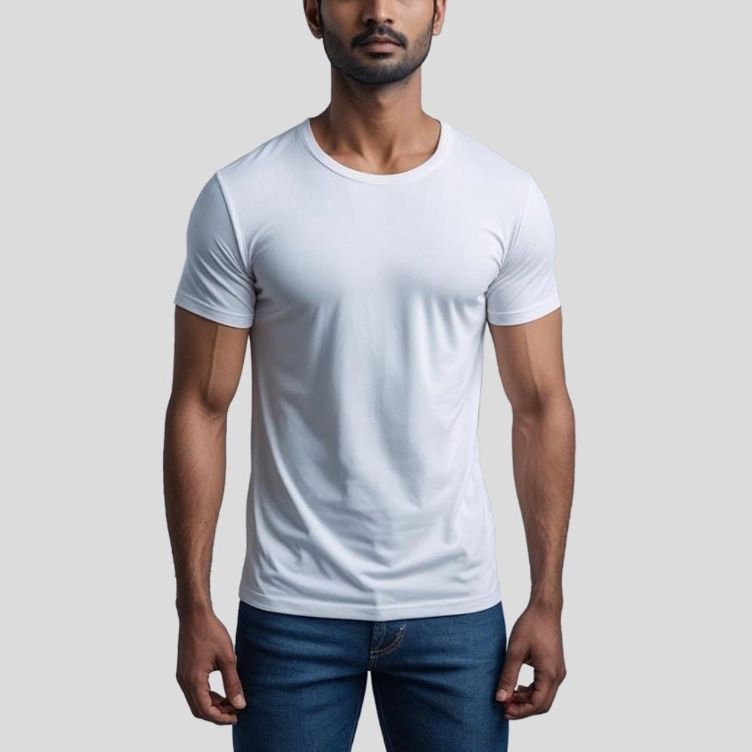 Feather Touch Round Neck Plain White T-Shirt for Men