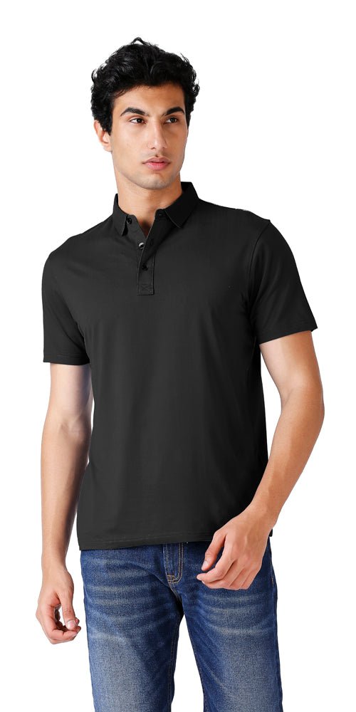 Feather Touch Solid Black Polo Collar T-shirt for Men