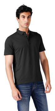 Feather Touch Solid Black Polo Collar T-shirt for Men