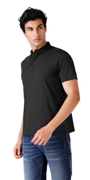 Feather Touch Solid Black Polo Collar T-shirt for Men