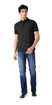 Feather Touch Solid Black Polo Collar T-shirt for Men