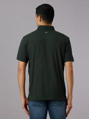 Feather Touch Solid Bottle Green Polo Collar T-shirt for Men