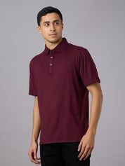 Feather Touch Solid Burgandy Polo Collar T-shirt for Men