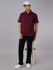 Feather Touch Solid Burgandy Polo Collar T-shirt for Men