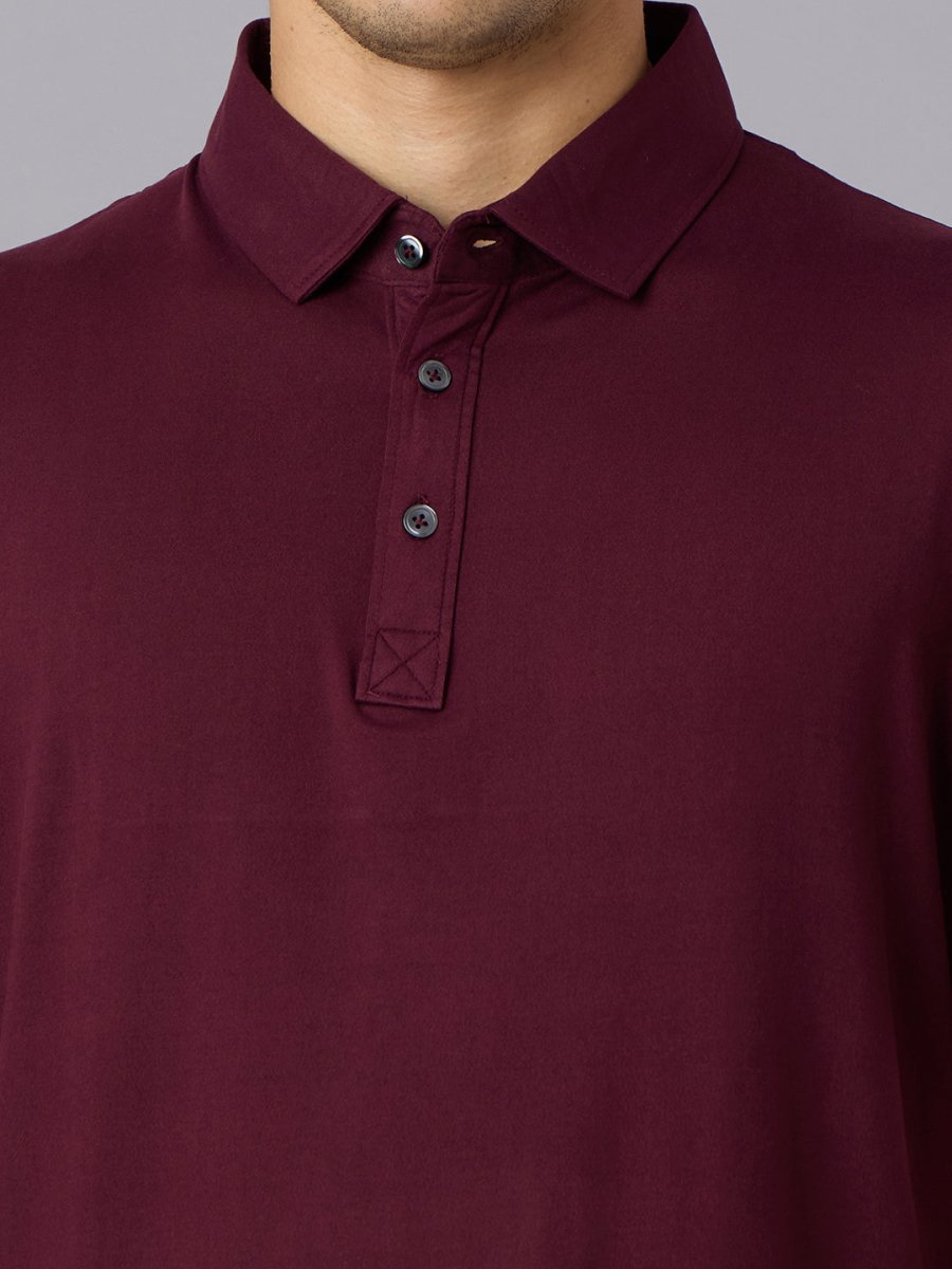 Feather Touch Solid Burgandy Polo Collar T-shirt for Men