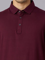 Feather Touch Solid Burgandy Polo Collar T-shirt for Men