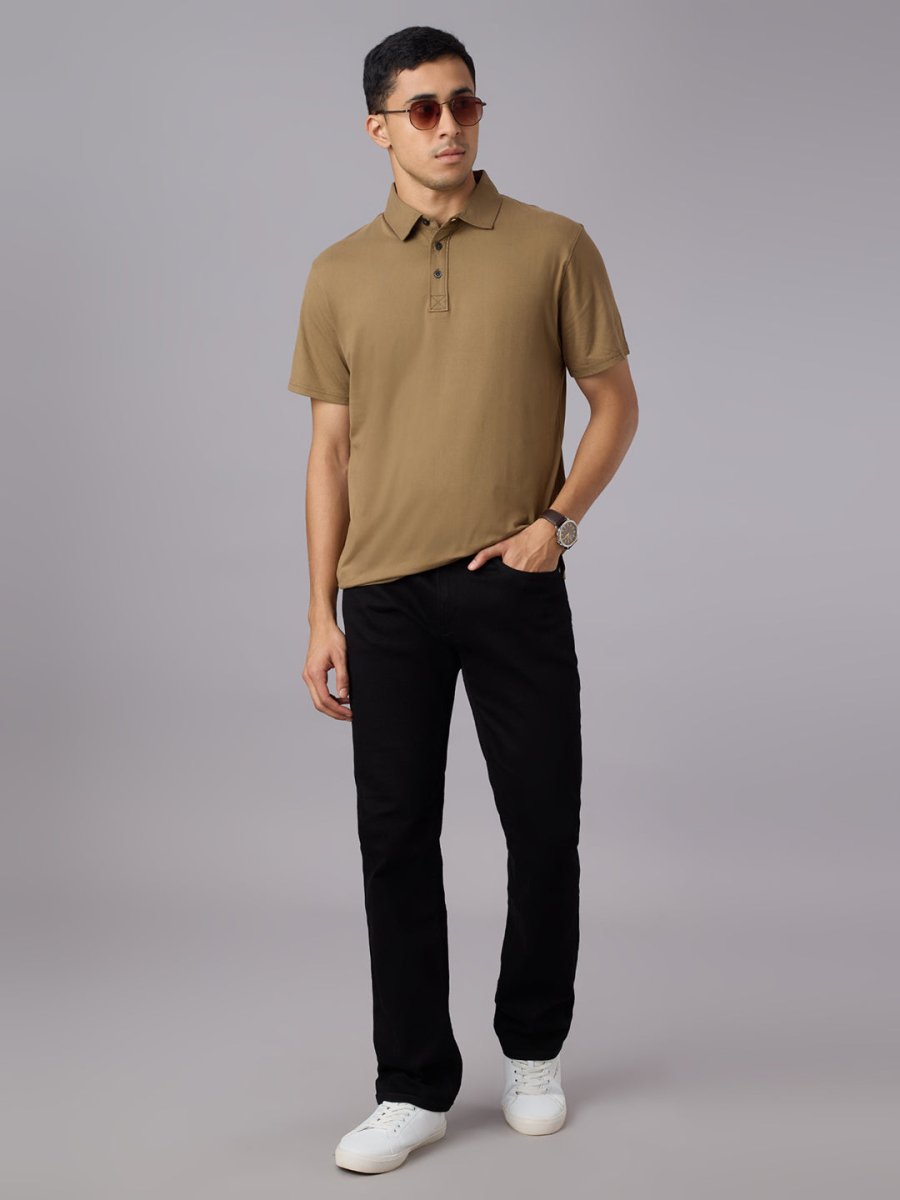 Feather Touch Solid Honey Brown Polo Collar T-shirt for Men