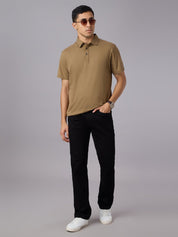 Feather Touch Solid Honey Brown Polo Collar T-shirt for Men