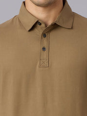 Feather Touch Solid Honey Brown Polo Collar T-shirt for Men