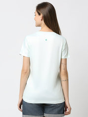 Frog Graphic Printed Women's V-Neck T-shirt - White/Mint