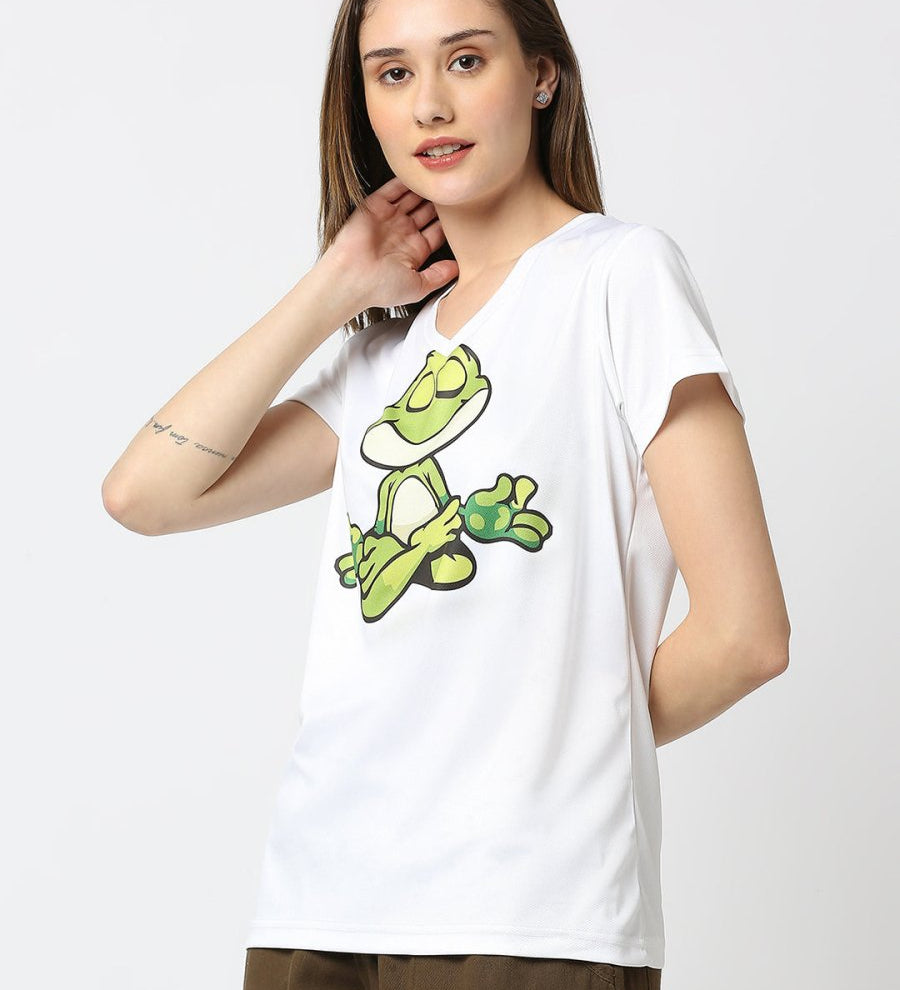 Frog Graphic Printed Women's V-Neck T-shirt
