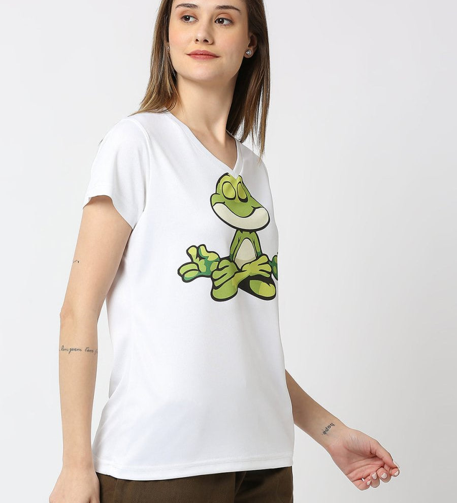 Frog Graphic Printed Women's V-Neck T-shirt