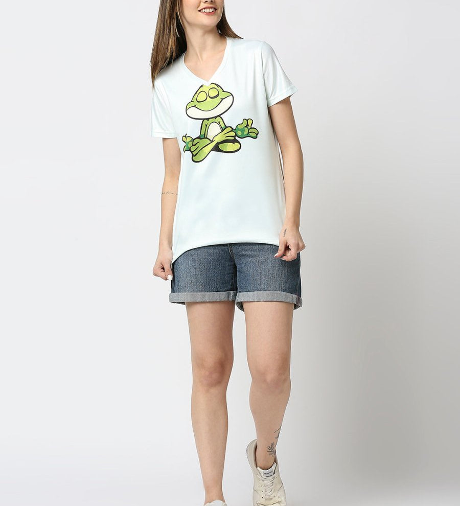 Frog Graphic Printed Women's V-Neck T-shirt