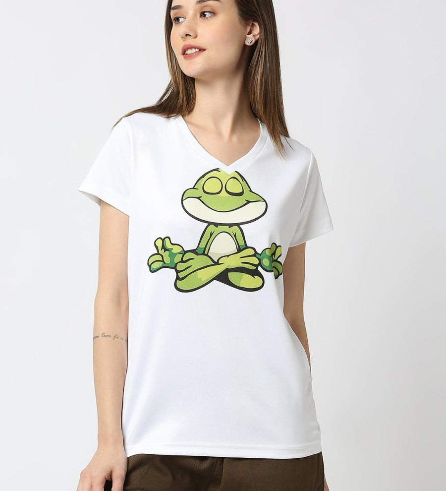 Frog Graphic Printed Women's V-Neck T-shirt