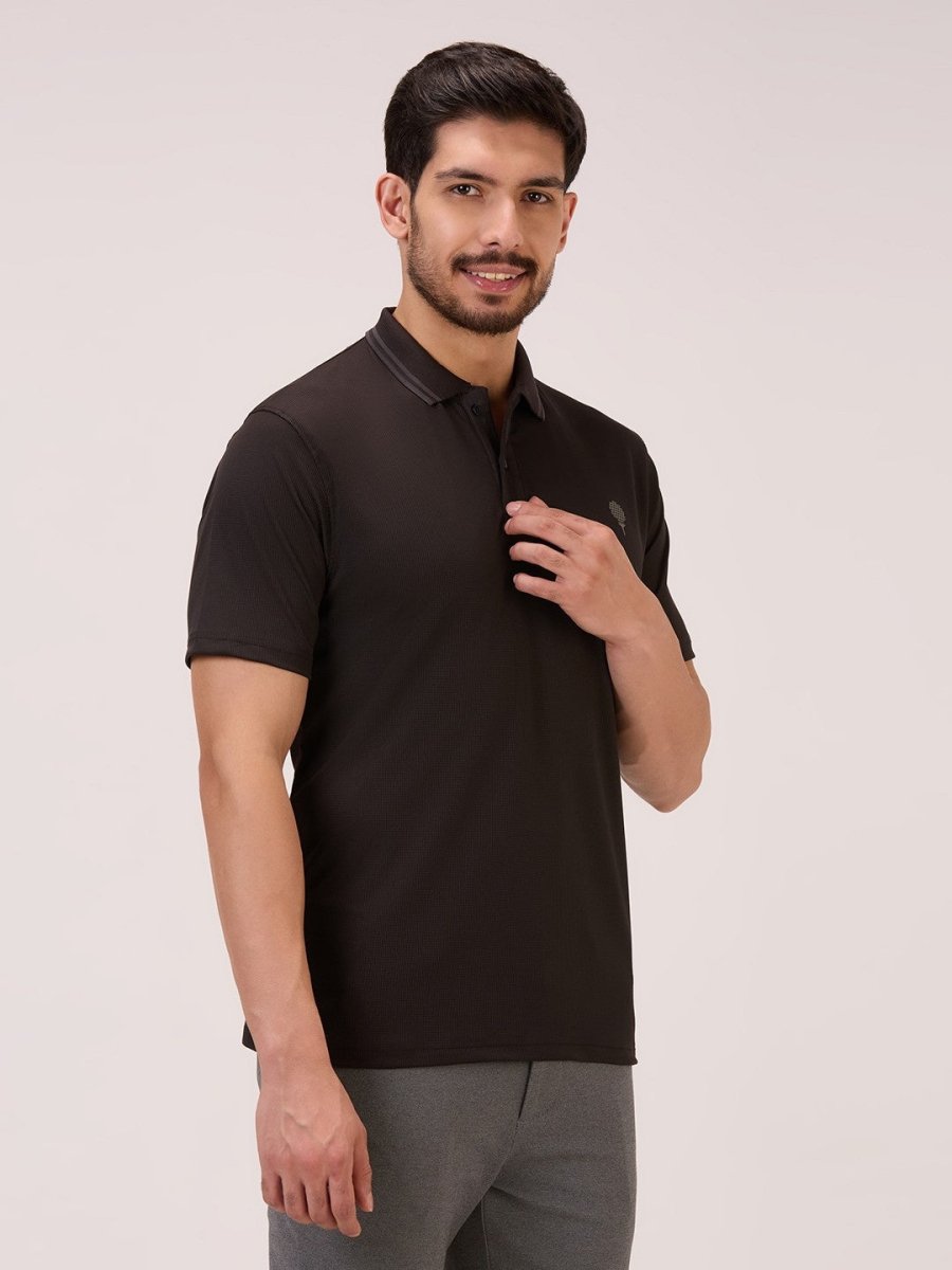 golf polo t shirt for men in black in left side view