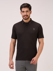 golf polo t shirt for men in black self check front view