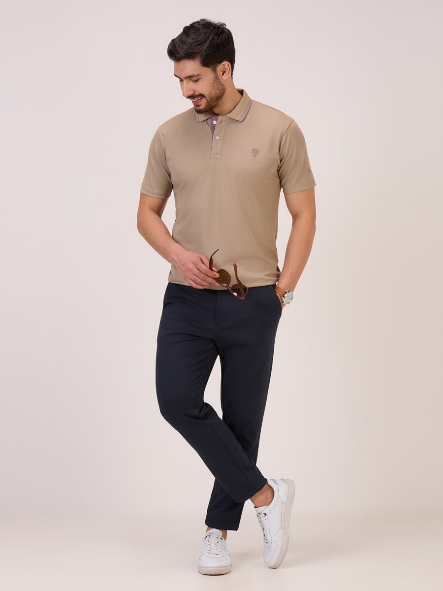Golf Matte Self Checks Polo T-Shirt for Men in Fawn