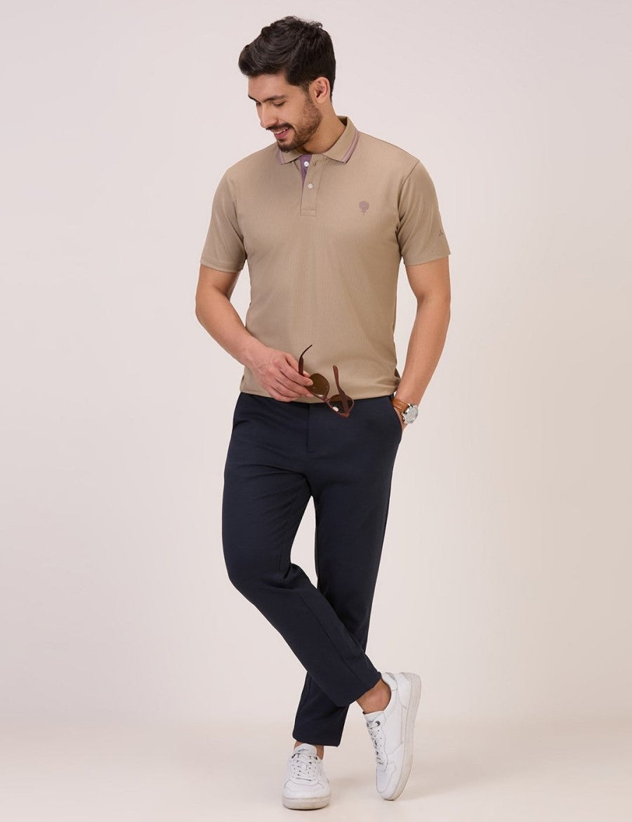 Golf Self check polo t shirt for men fawn color