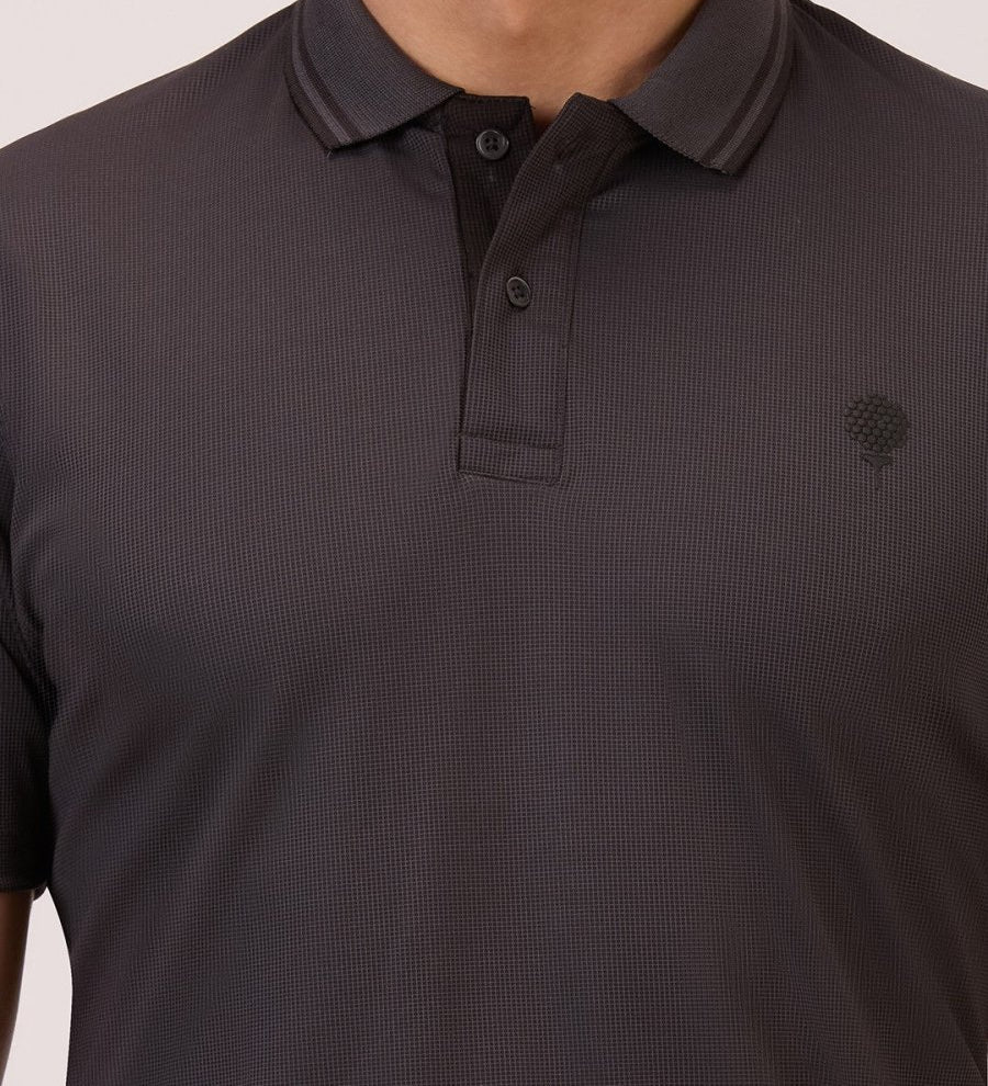 Golf self checks polo t shirt for men fawn close up view