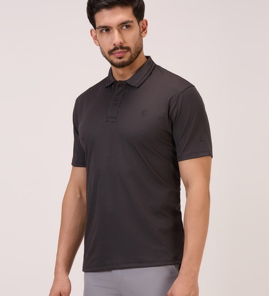 Golf self checks polo t shirt for men fawn side view